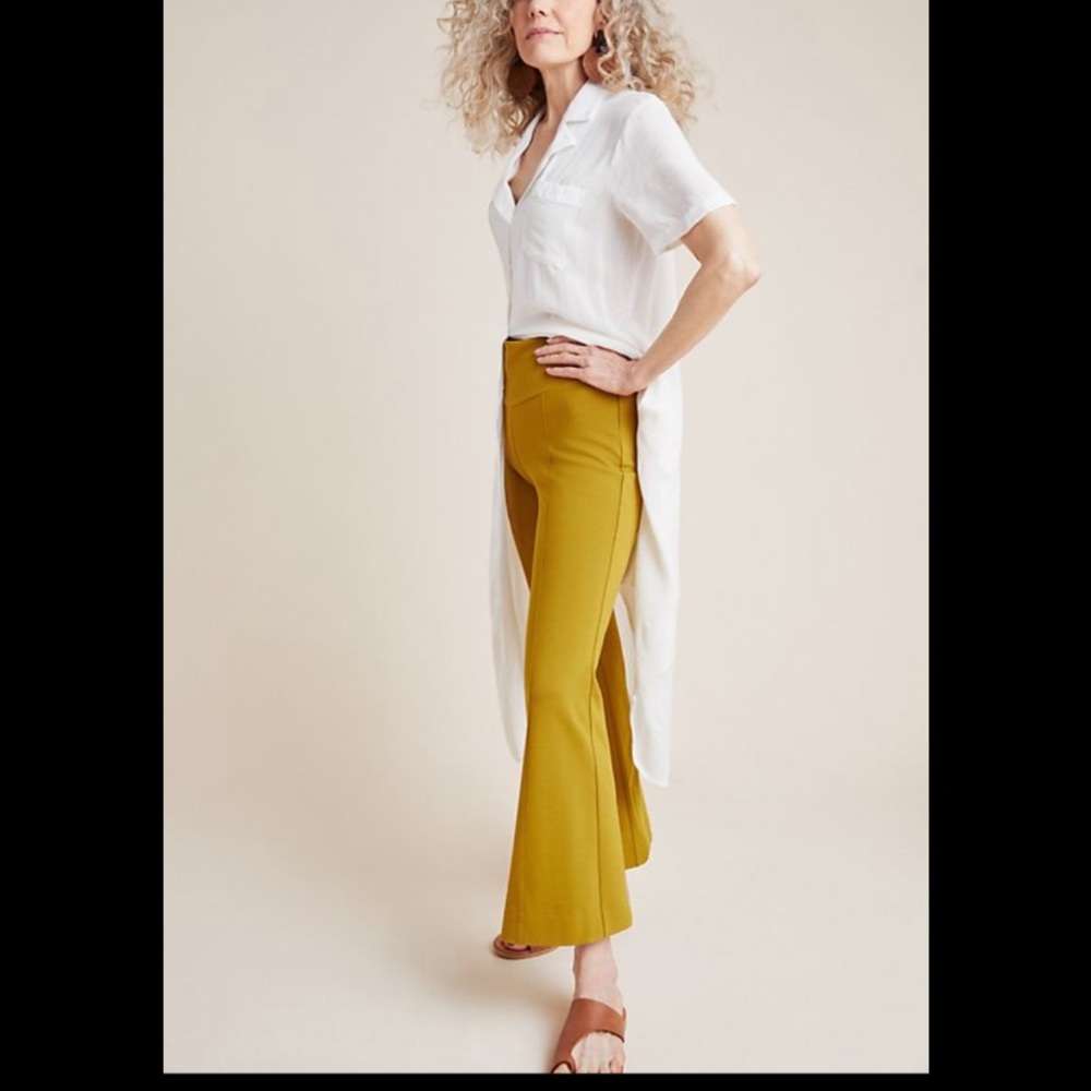 Anthropologie Ponte flare pant- chartreuse